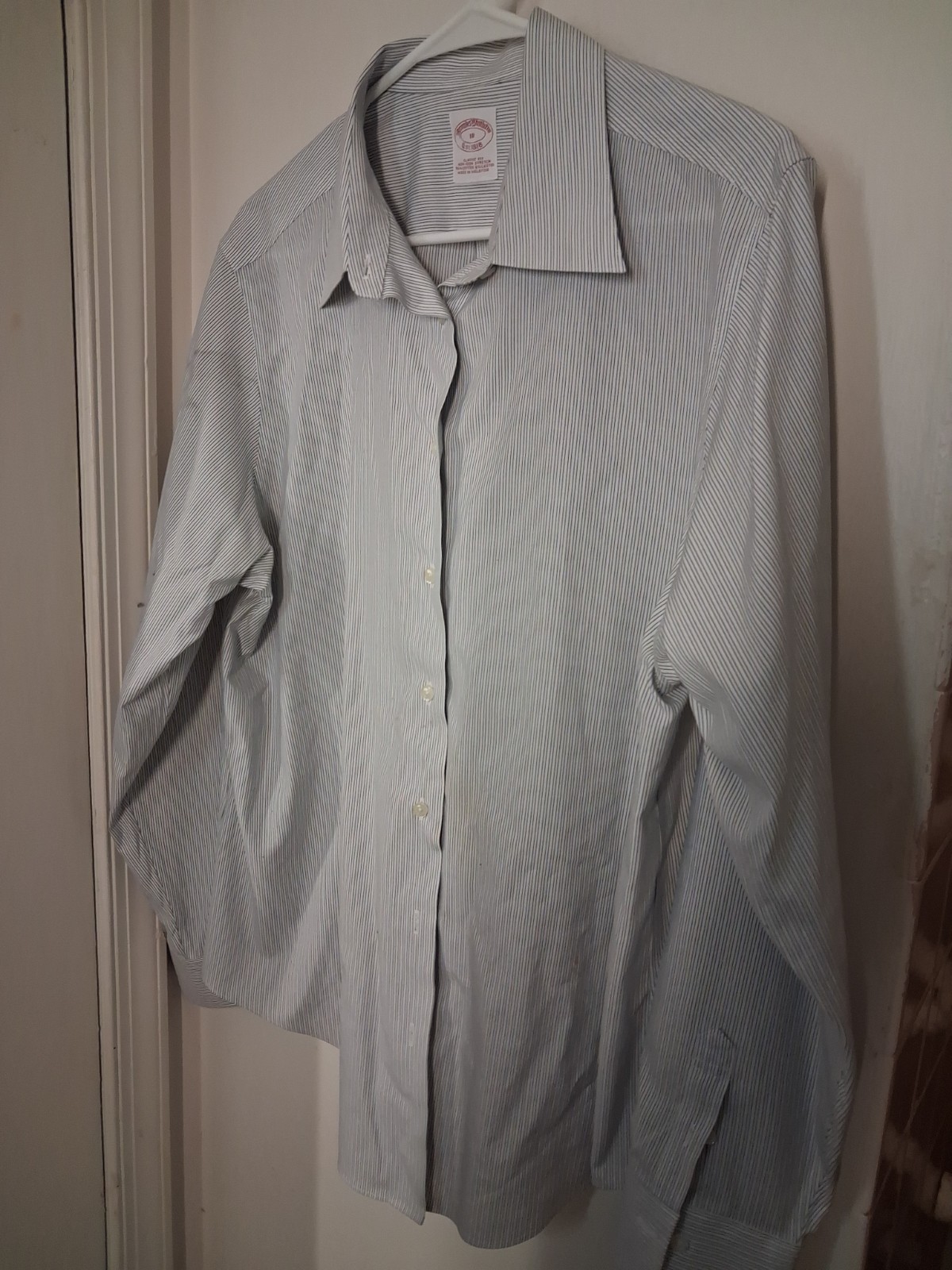 Brooks Brothers White Black Pin Stripe Dress Shirt Mens 18 Non Iron