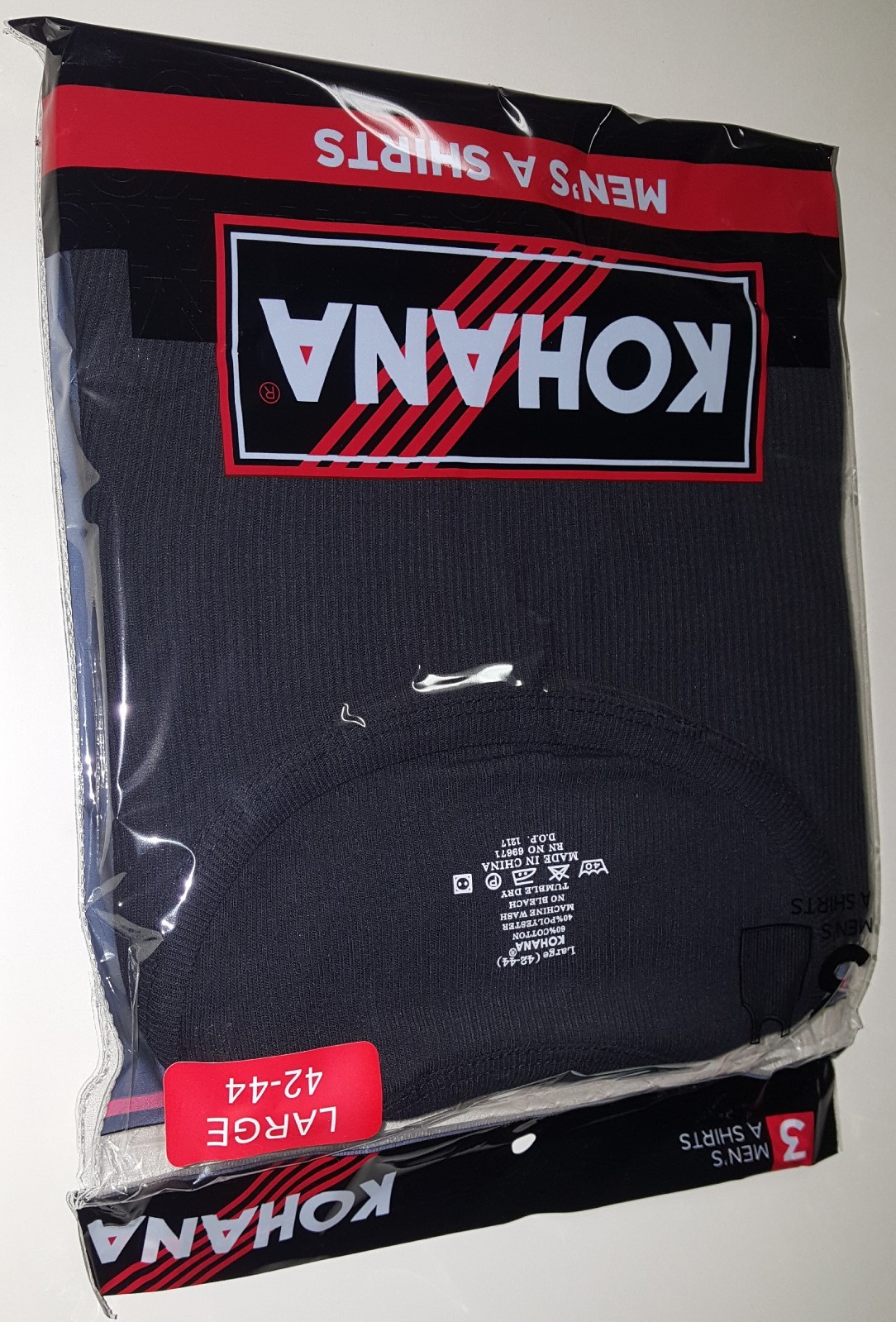 Mens a shirts black 3-Pack. Machine wash no bleach tumble dry.