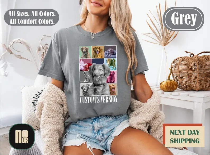 Custom Dog Portrait Photo Comfort Tee Personalized Pet Lover Gift Shirt Idea