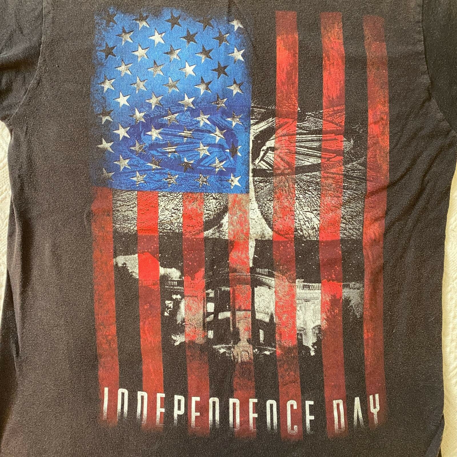 Independence Day ID4 Mens Graphic T-Shirt Black Blue Patriotic Crew Neck Tee M
