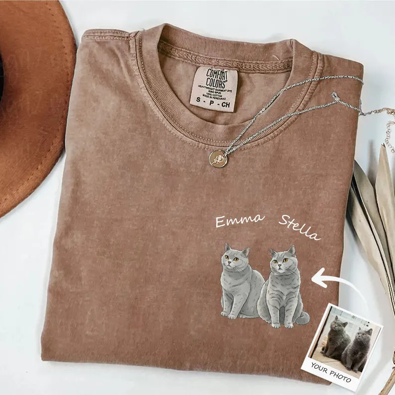 Custom Watercolor Pet Portrait Comfort Tee Personalized Dog Cat