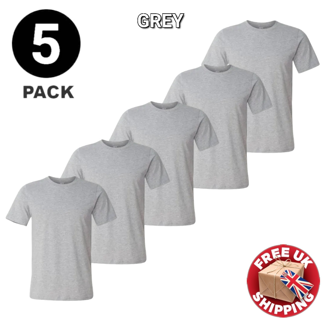 5 Pack Mens Plain 100% Cotton Blank T Shirt Tee T-shirt Multi Pack Crew Neck Gym