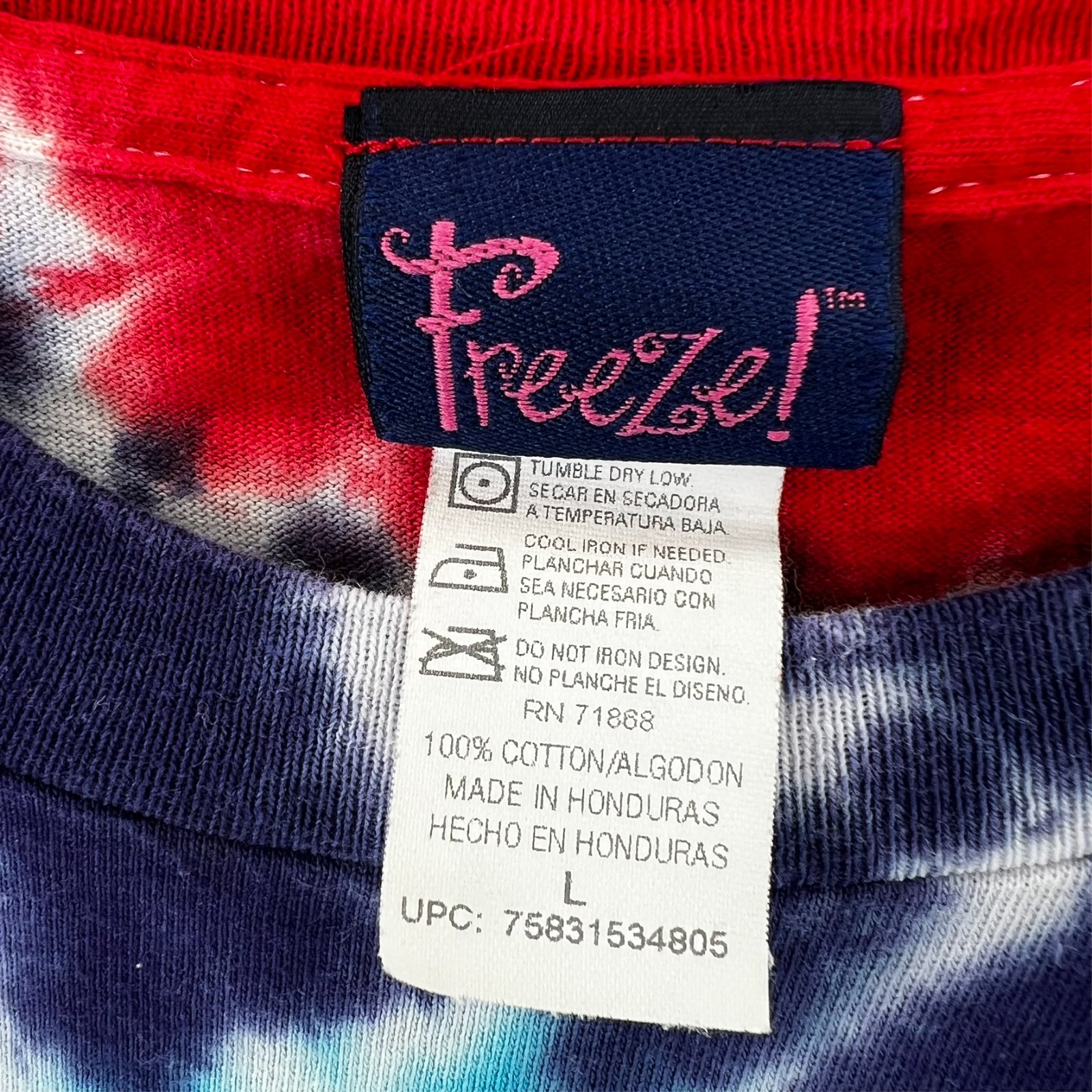 FREEZE Brand Tie Dye T-Shirt Adult Large Multi-Color Spiral Swirl Boho Grunge