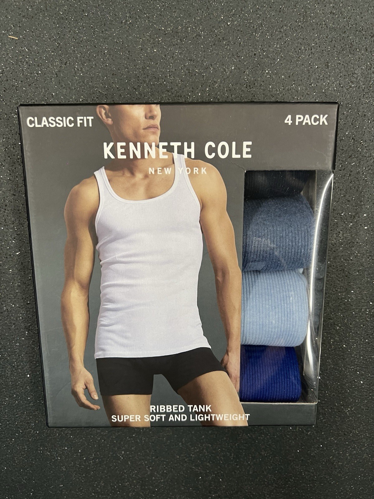 Kenneth Cole New York Athletic Fit Tank Tops Multi Color Soft 4 PK MED BLUES NEW