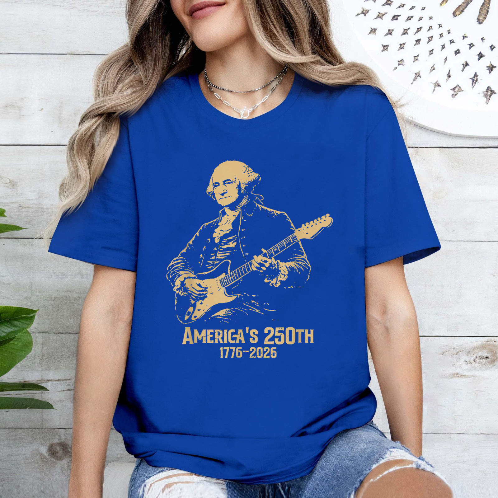 George Washington Playing Guitar 4th July 250th Anniversary T-Shirt
