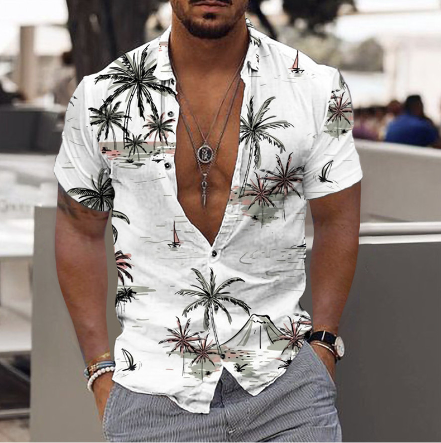 Men Hawaiian Shirt Casual Short Sleeve Cruise Tee Tank Tops Beach Holiday Party