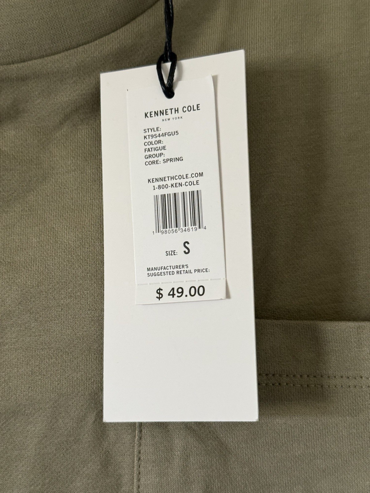 Kenneth Cole Small 100% Cotton Fatigue Green Knit Pocket Spring T-Shirt NWT $49