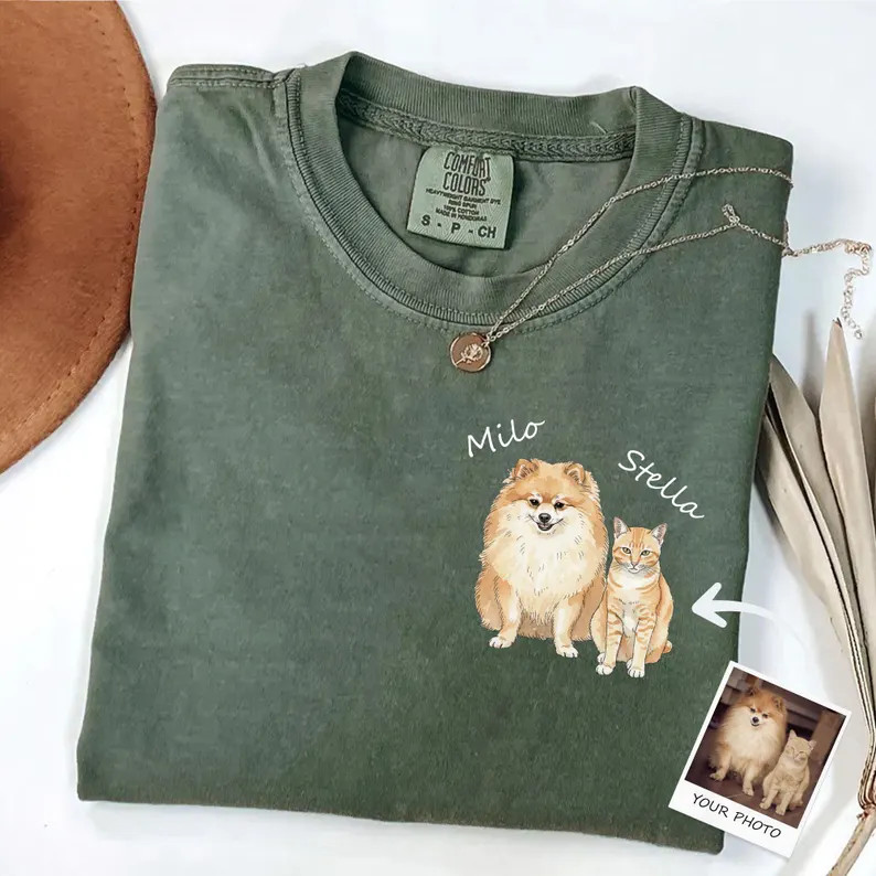 Custom Watercolor Pet Portrait Comfort Tee Personalized Dog Cat