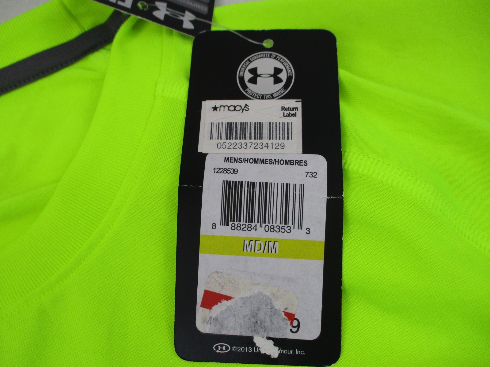 Under Armour Shirt Mens Medium Neon Yellow Athletic Short Sleeve Gym Workout