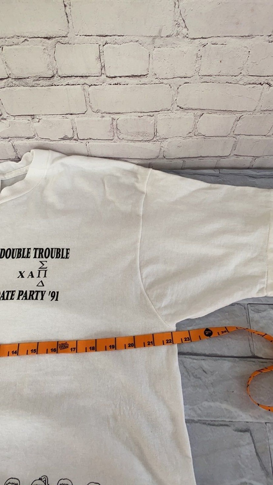Vintage DOUBLE TROUBLE DATE PARTY white short tee sleeve ’91 unisex size XL