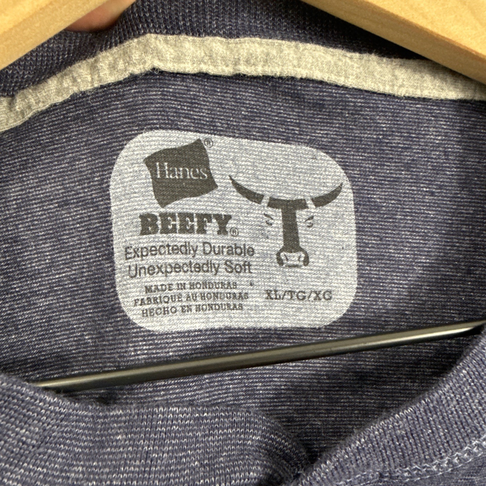 Hanes Men’s Beefy-T Navy Blue Henley Long Sleeve Cotton Shirt Big & Tall X-Large