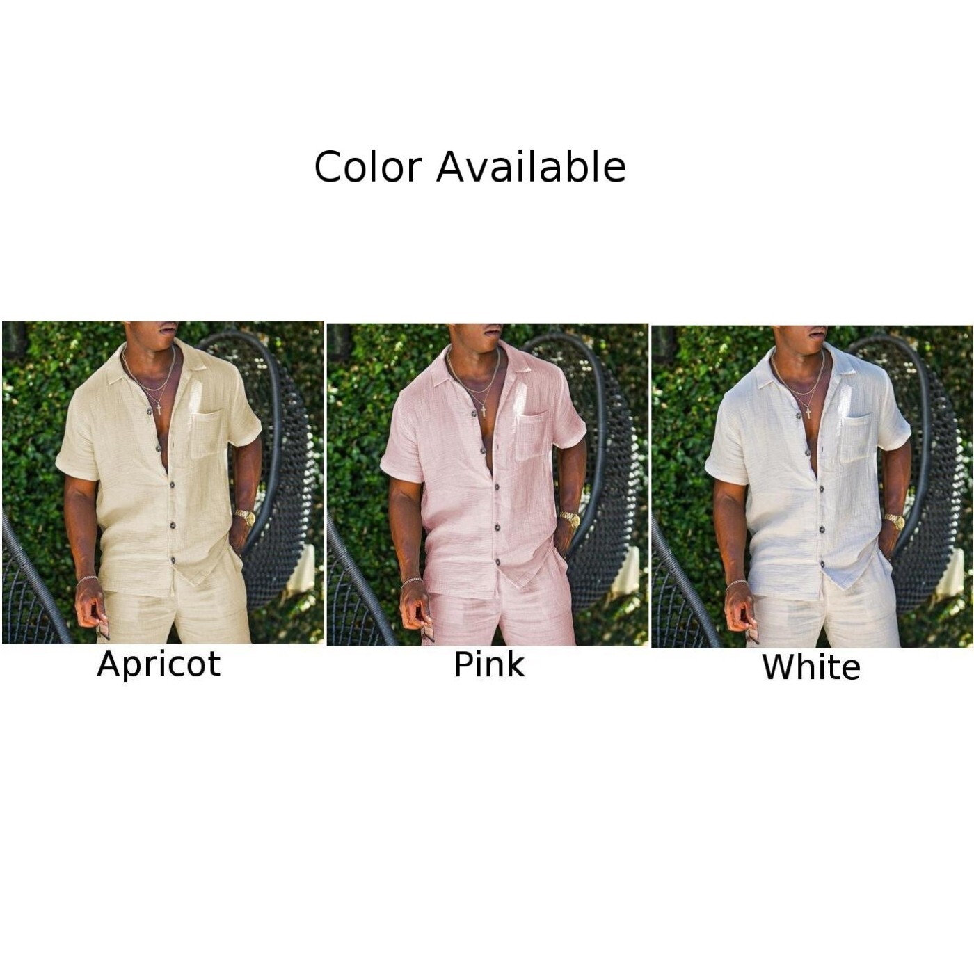 Mens Cotton Linen Blend Short Sleeve Solid Shirts Casual Formal Top Tee Shirt