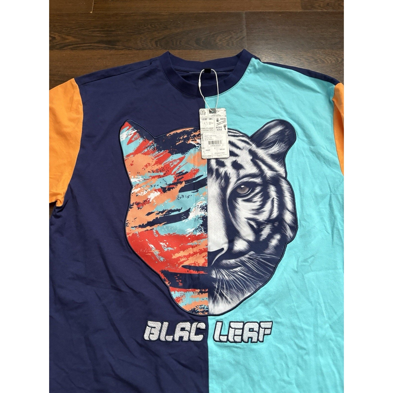 BLACK LEAF SPLIT TIGER SHIRT MENS SZ LARGE MULTI-COLOR
