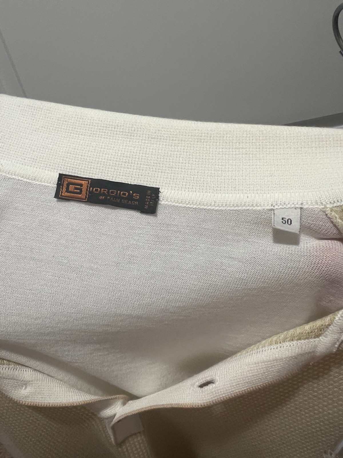 Giorio’s by Palmeach Men’s Polo Shirt Size 50 Italy Beige White 100% Cotton
