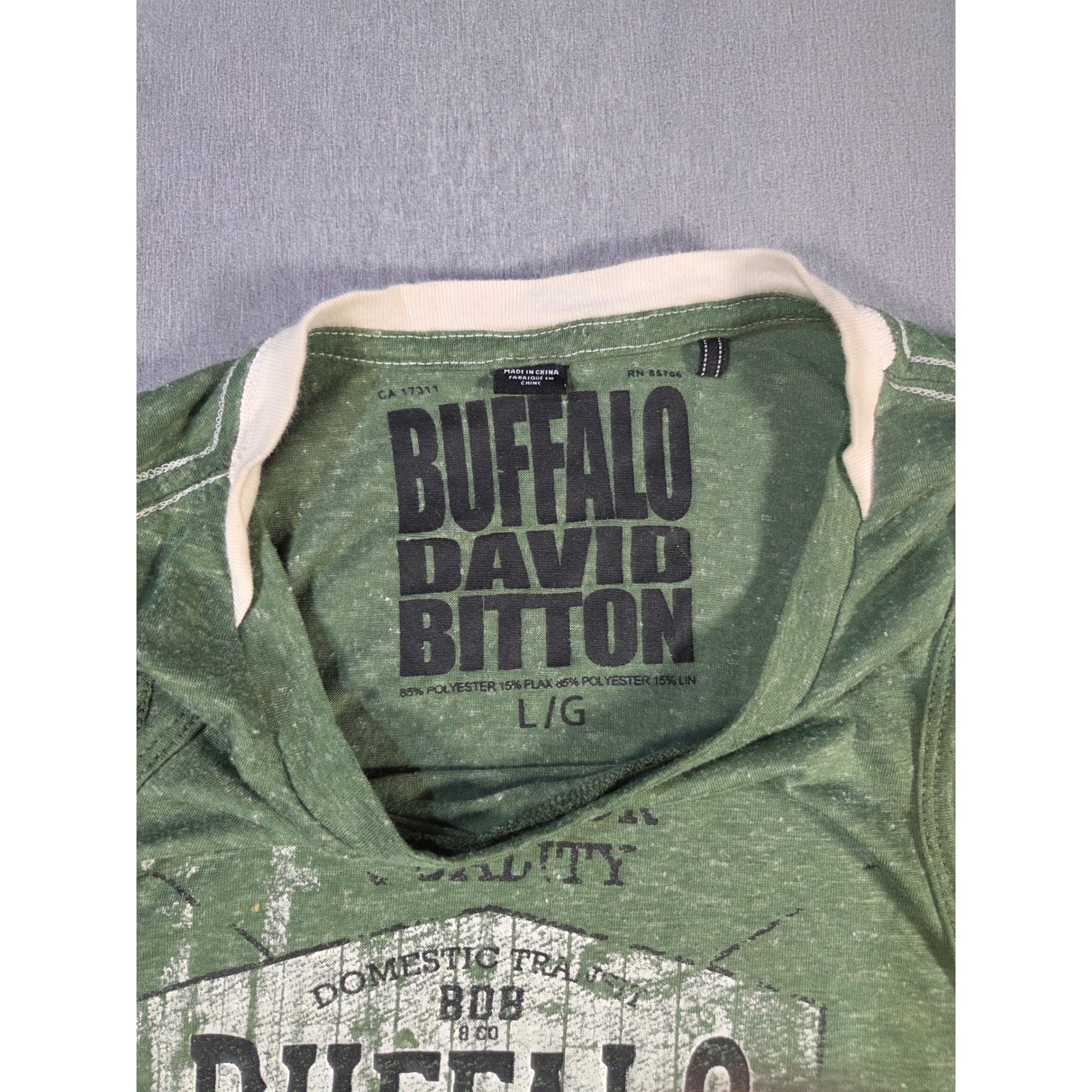 Buffalo David Bitton Mens Graphic Muscle Tank Top Green Linen Blend Large