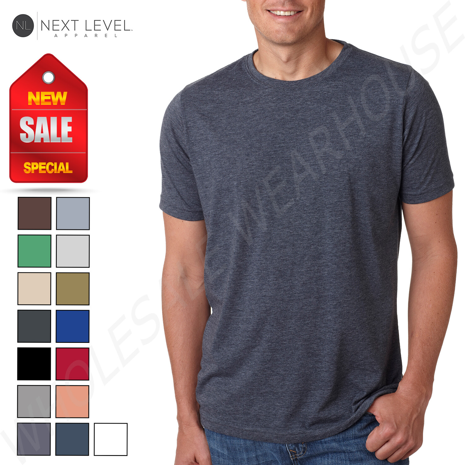 Next Level Men’s PLAIN Poly/Cotton Short Sleeve Crew Neck T-Shirt M-6200