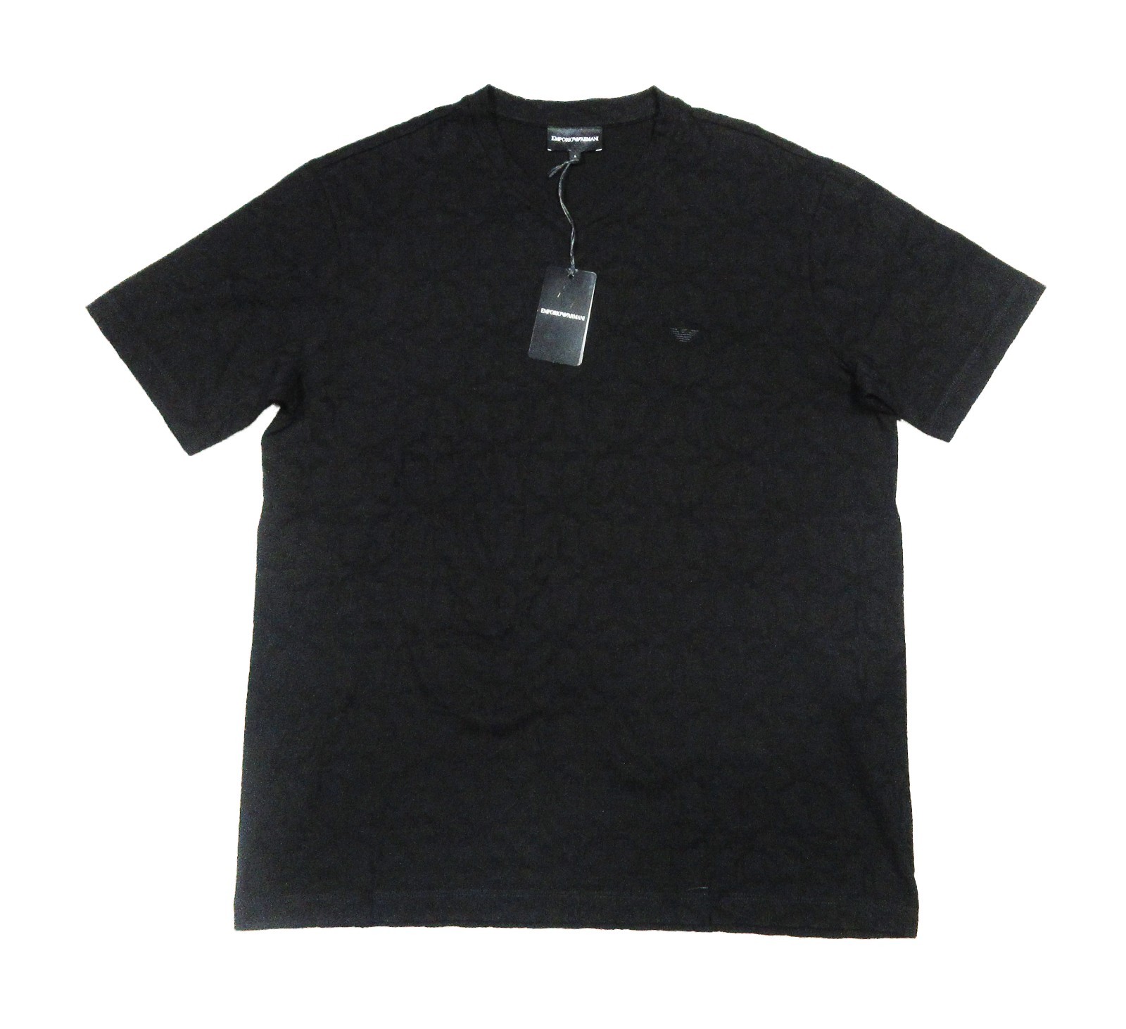 Emporio Armani Men’s Black Textured Pattern V-Neck Short Sleeve T-Shirt L