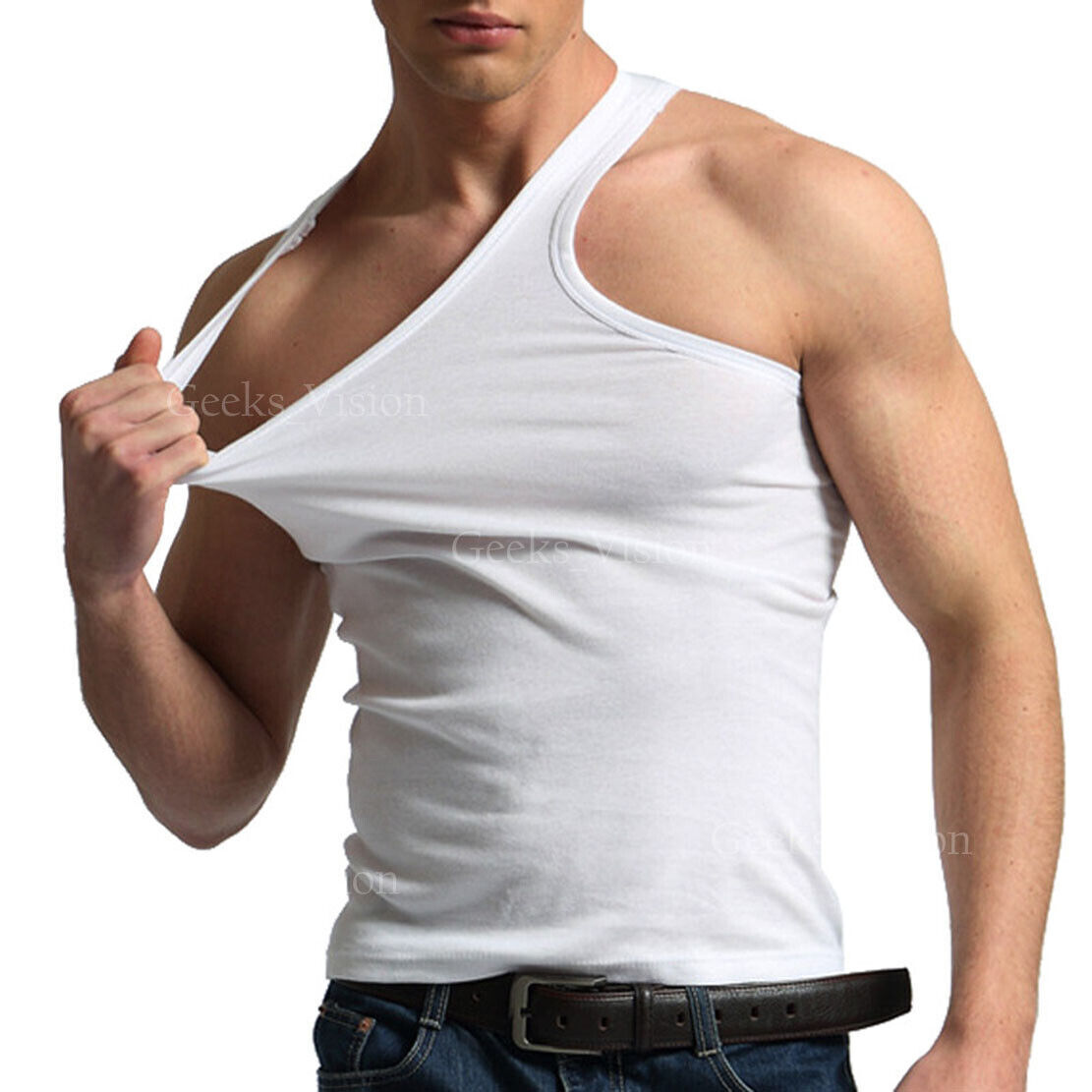 6 Packs Men’s White/Black A-Shirts, “100% Cotton TANK TOP “