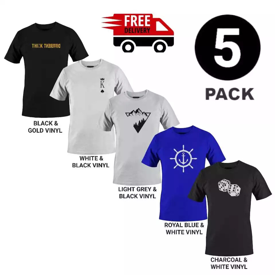 5 Pack Mens Plain 100% Cotton Blank T Shirt Tee T-shirt Multi Pack Crew Neck Gym