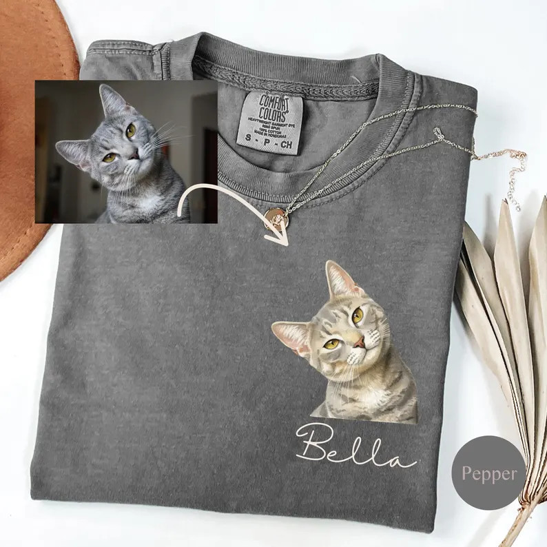 Custom Watercolor Pet Face Comfort Tee Personalized Dog Cat Portrait
