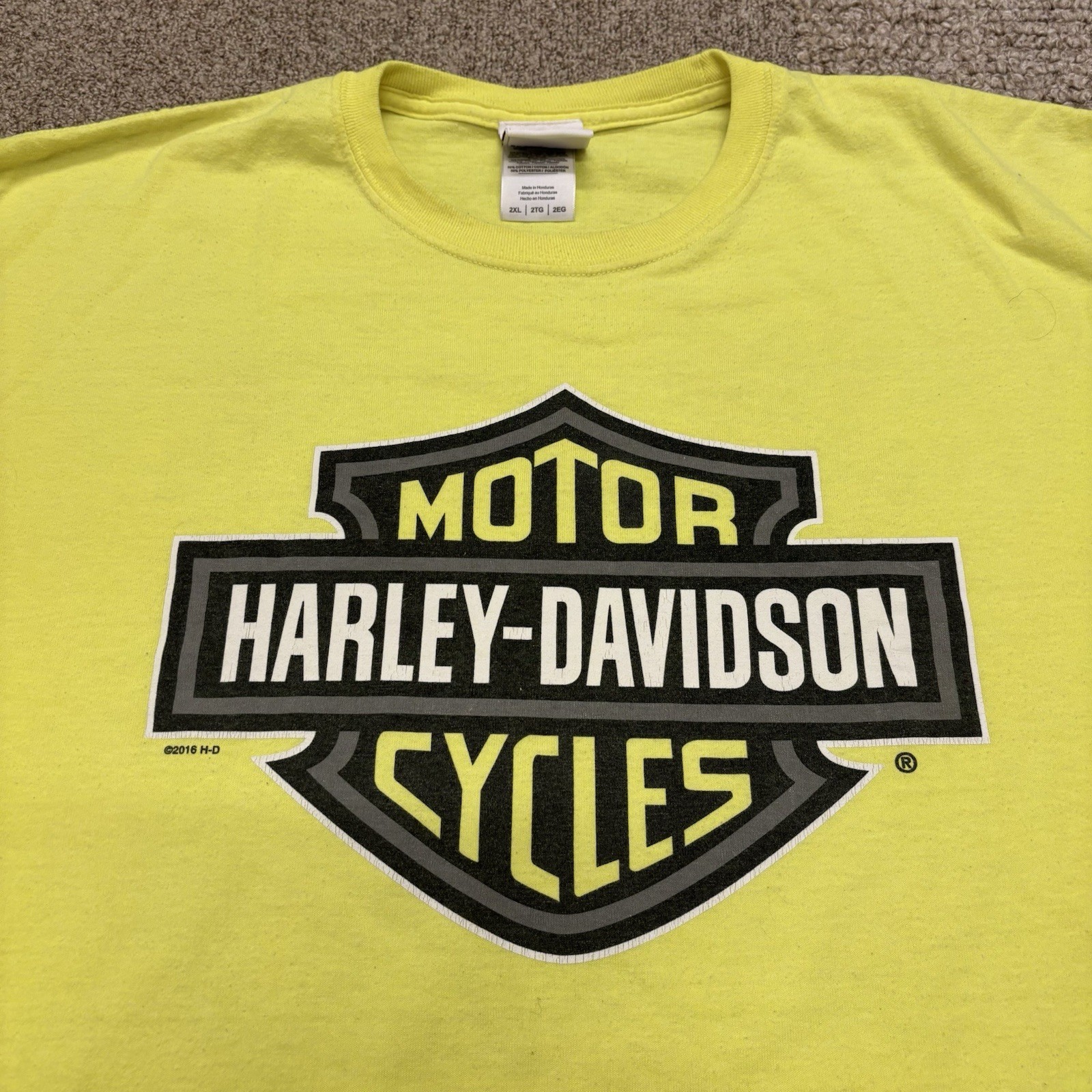 Vintage Harley Davidson Biker Mass. Safety Yellow Long Sleeve Graphic Tee Shirt