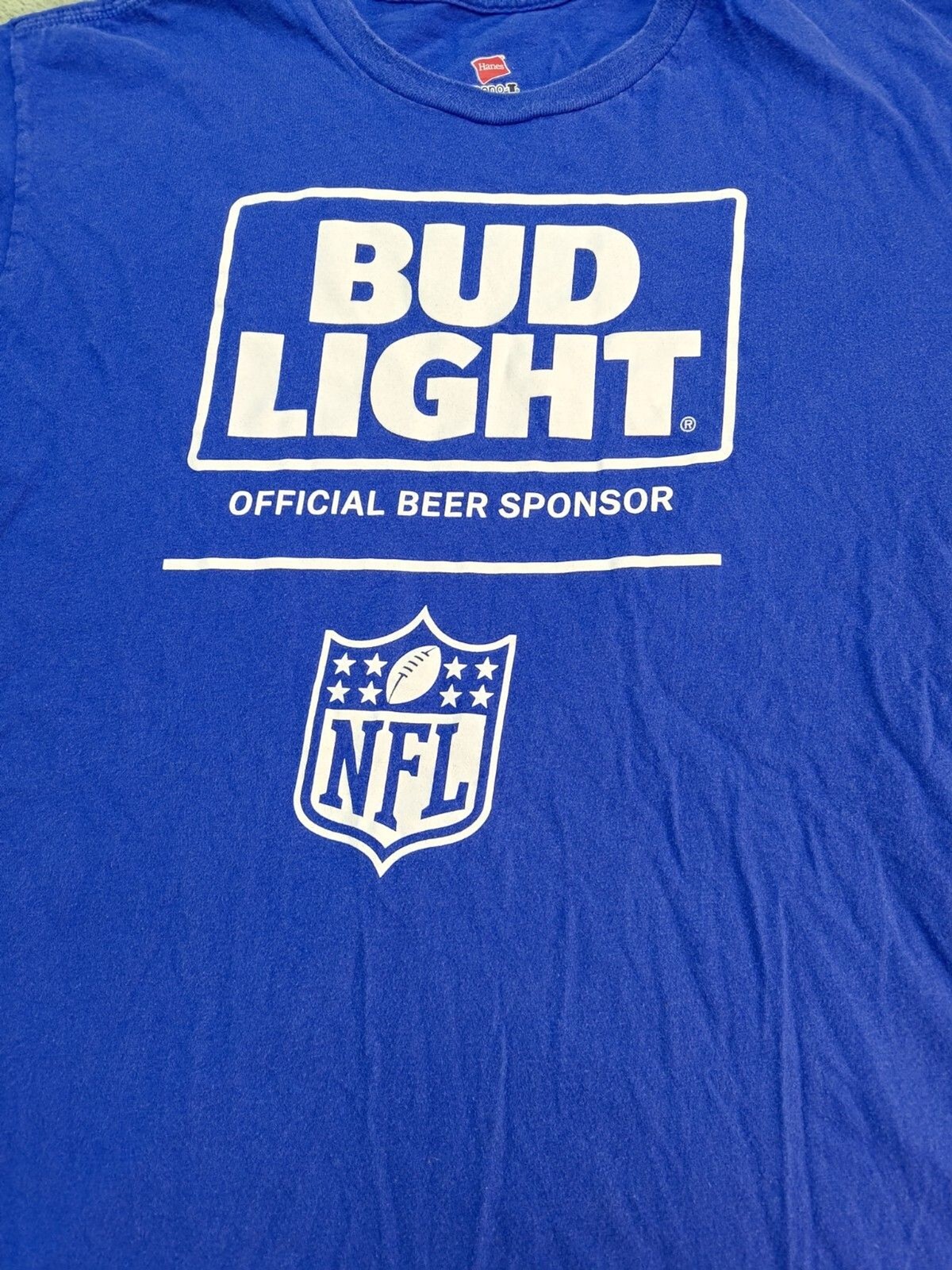 Bud Light Beer Official NFL Sponsor Mens Blue Short Sleeve T-Shirt Size XL