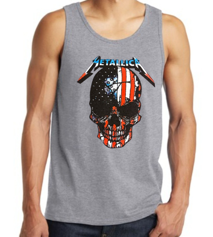 METALLICA AMERICAN SKULL Heavy Metal Band Black Tank Top