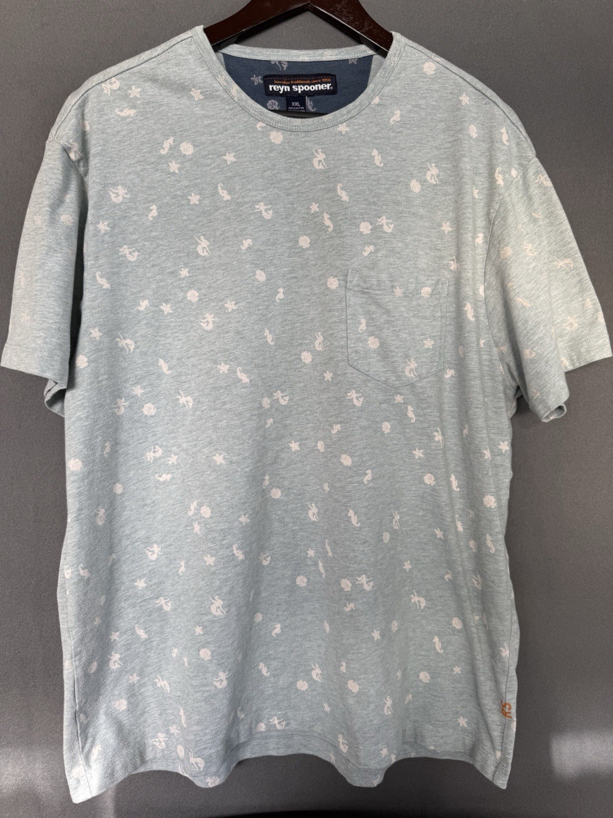 Reyn Spooner T-Shirt Men’s 2XL Pocket Cotton Poly Blend Ocean Theme Seahorse XXL