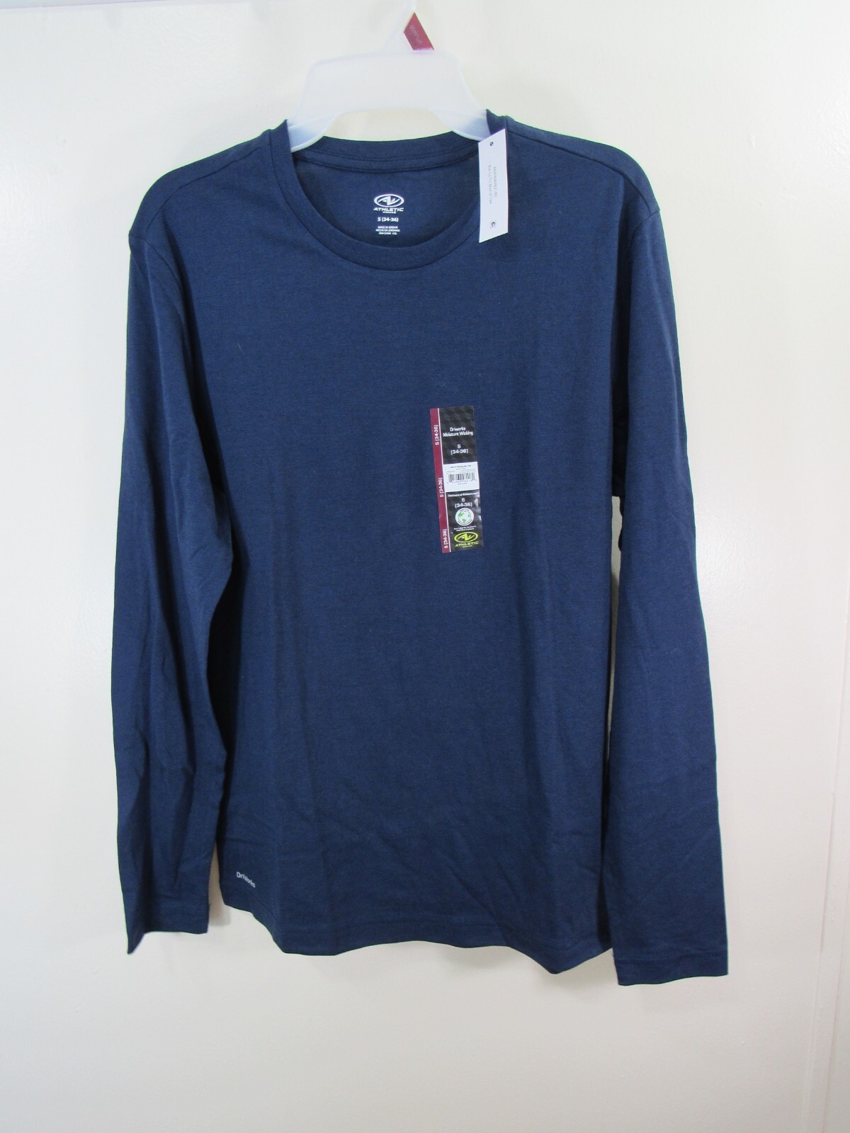 New Athletic Works Men T Shirt Size S 34 36 Blue Cove Long Sleeve