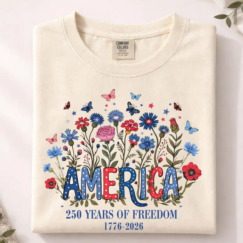 Floral 250th Anniversary Shirt Wildflower Patriotic Independence Day Tee