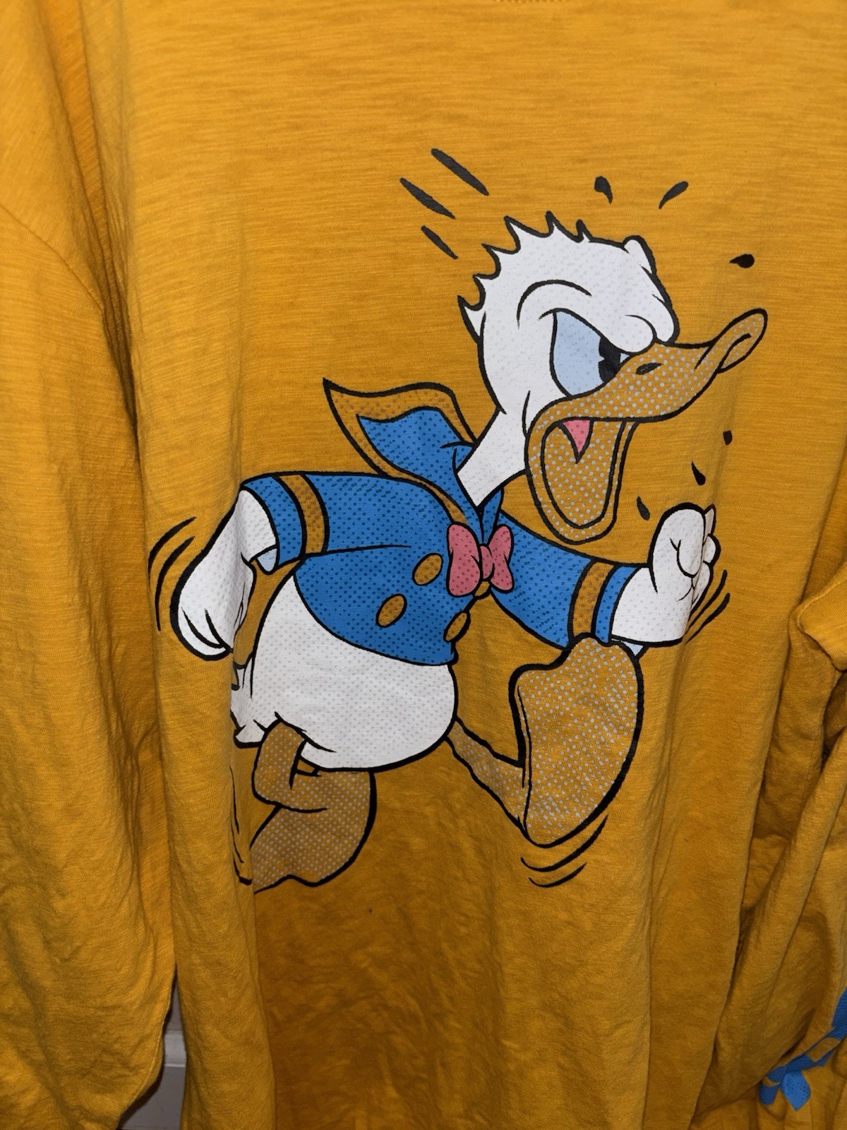 Disney Shirt Donald Duck Yellow Blue Long Sleeve Yellow XL!!