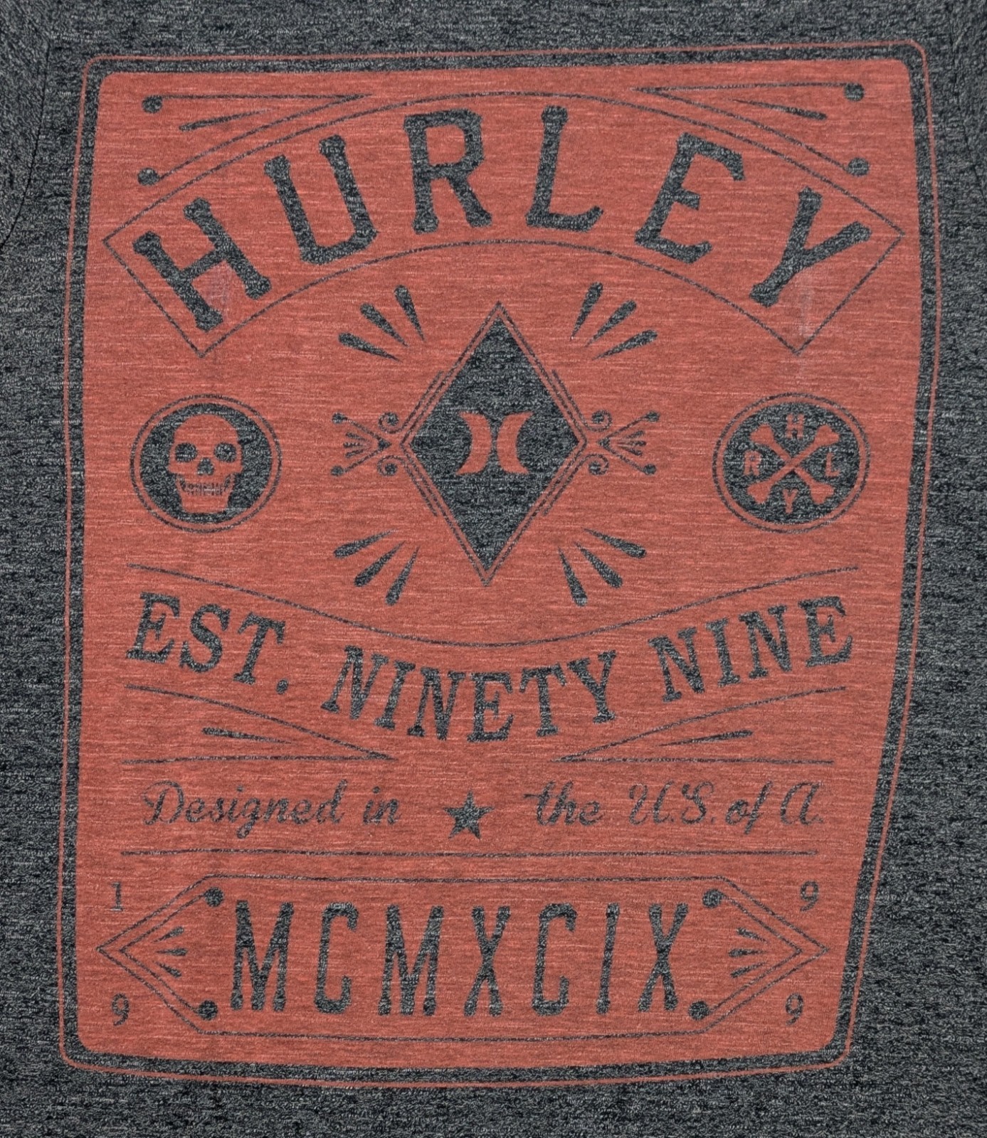 Hurley Tri-Blend Premium Fit T-shirt Soft Lightweight Graphic Tee – Grey- Size M