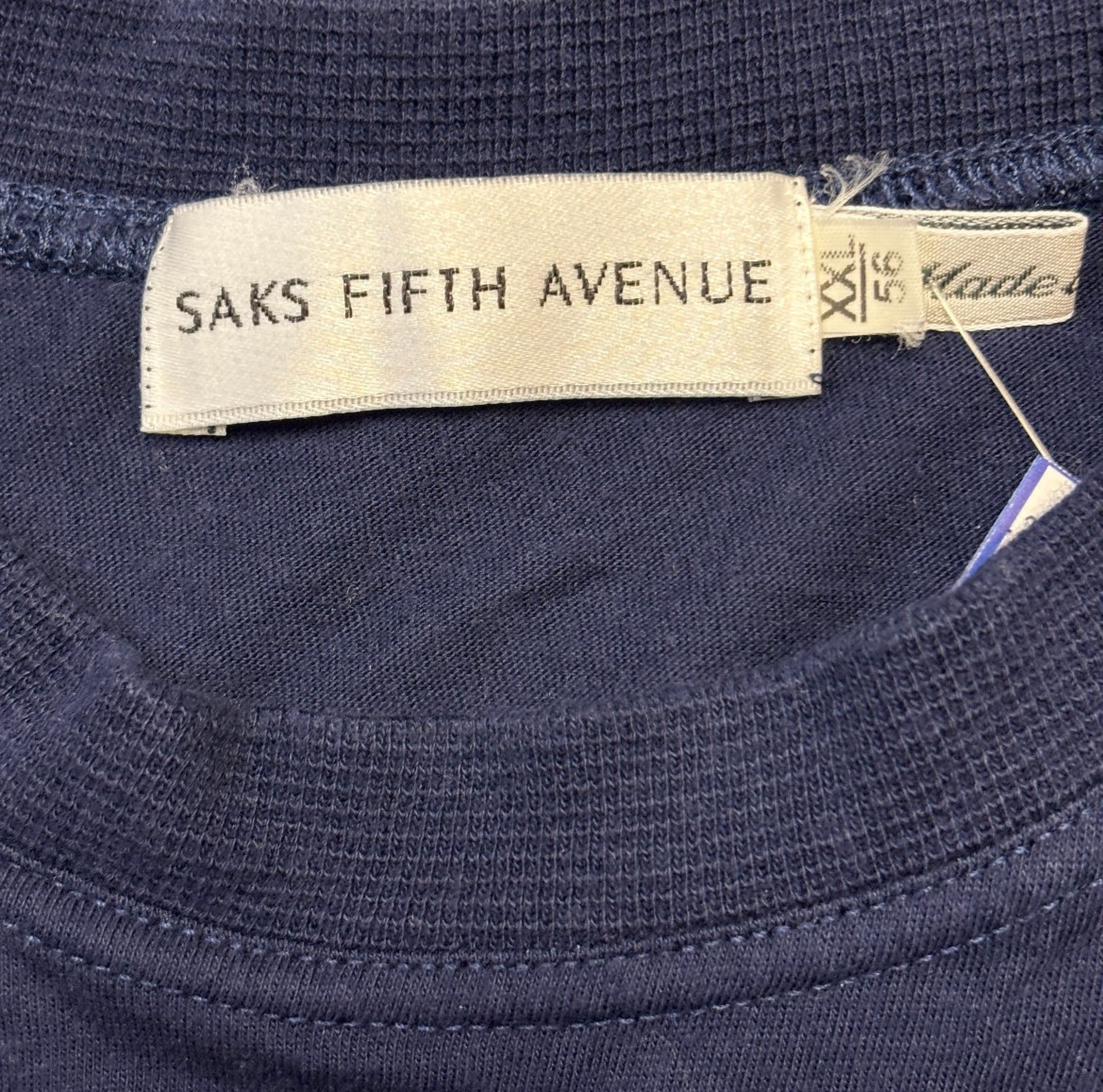 SAKS 5TH AVE Short Sleeve Crew-Neck T Shirt Men’s 2XL XXL Navy Blue Cotton Rayon