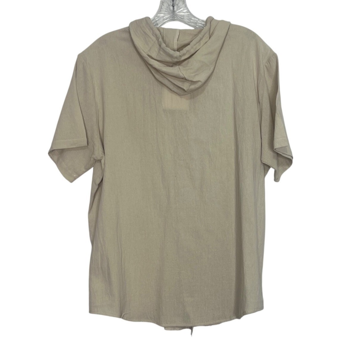 Lingt Chic Hooded Button Up Shirt Small Beige New Short Sleeves Lightweight