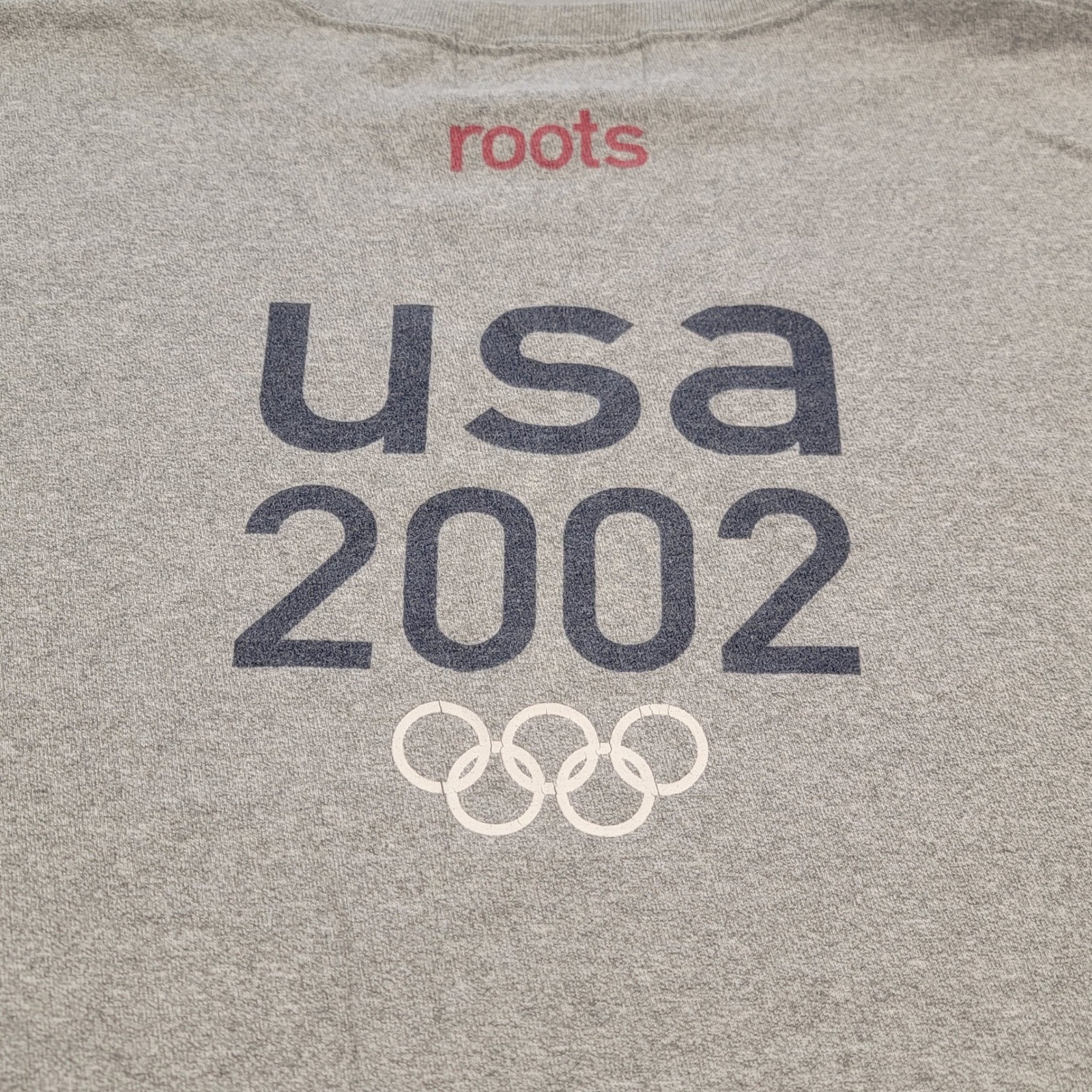Vintage Roots USA Olympic Team 2002 T Shirt Gray Logo Graphic Cut Sleeve Mens XL
