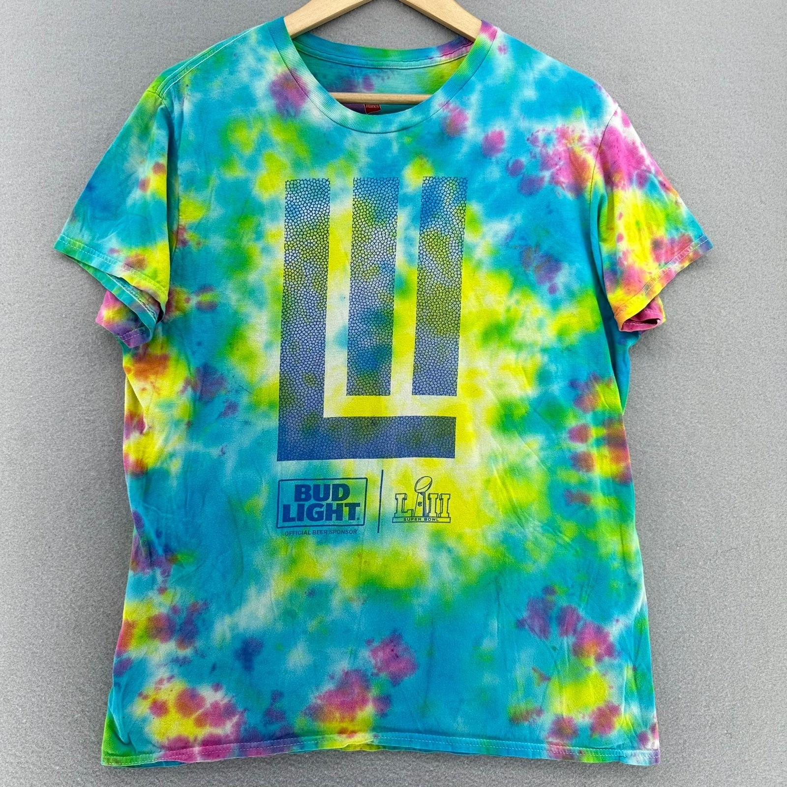 2018 Super Bowl LII Tie Dye T-Shirt Bud Light Graphic Tee SZ L Football NFL