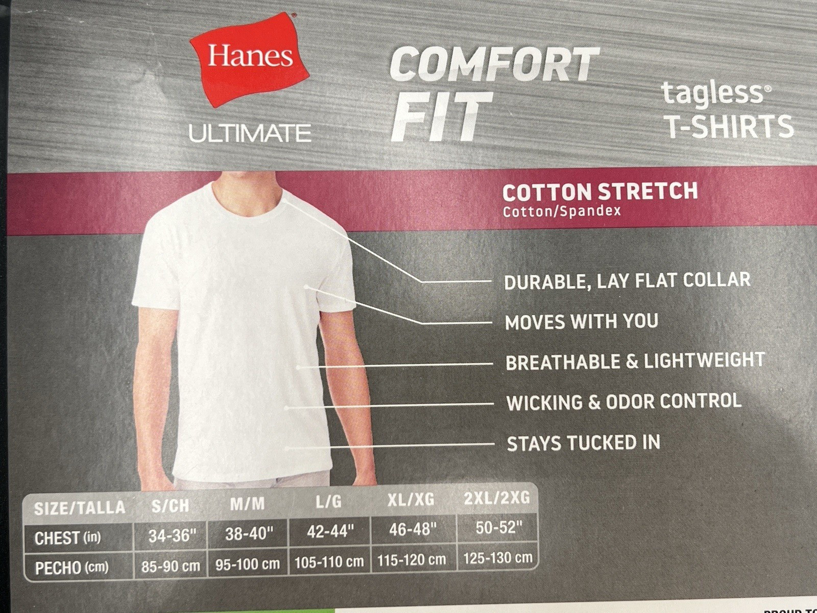 NEW HANES ULTIMATE 4 TAGLESS T-SHIRTS COMFORT FIT COTTON STRETCH SZ L WHITE 3621