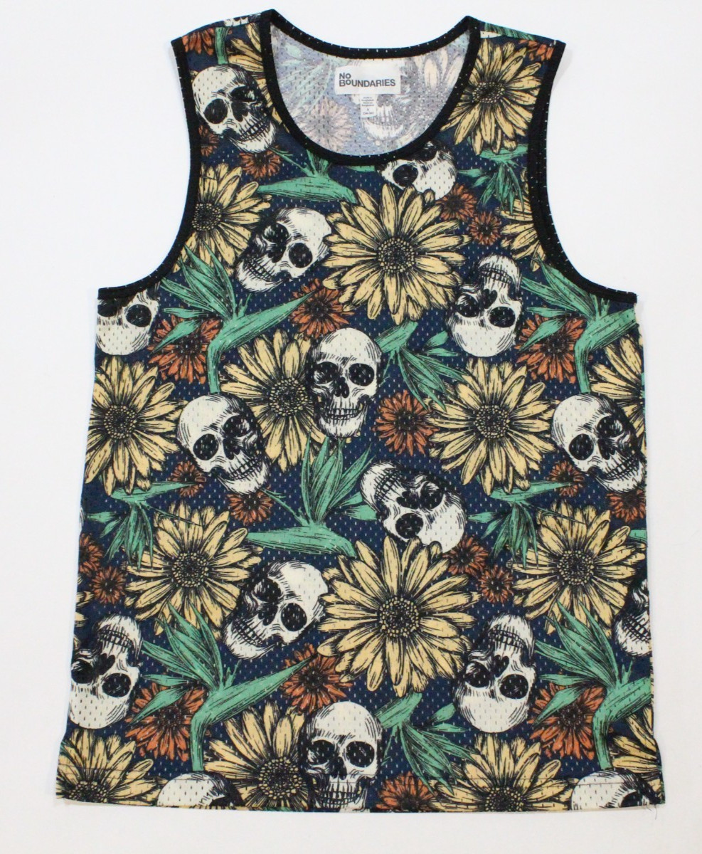 Men’s No Boundaries Skull and Sunflowers Mesh Tank Top Size S (34-36)