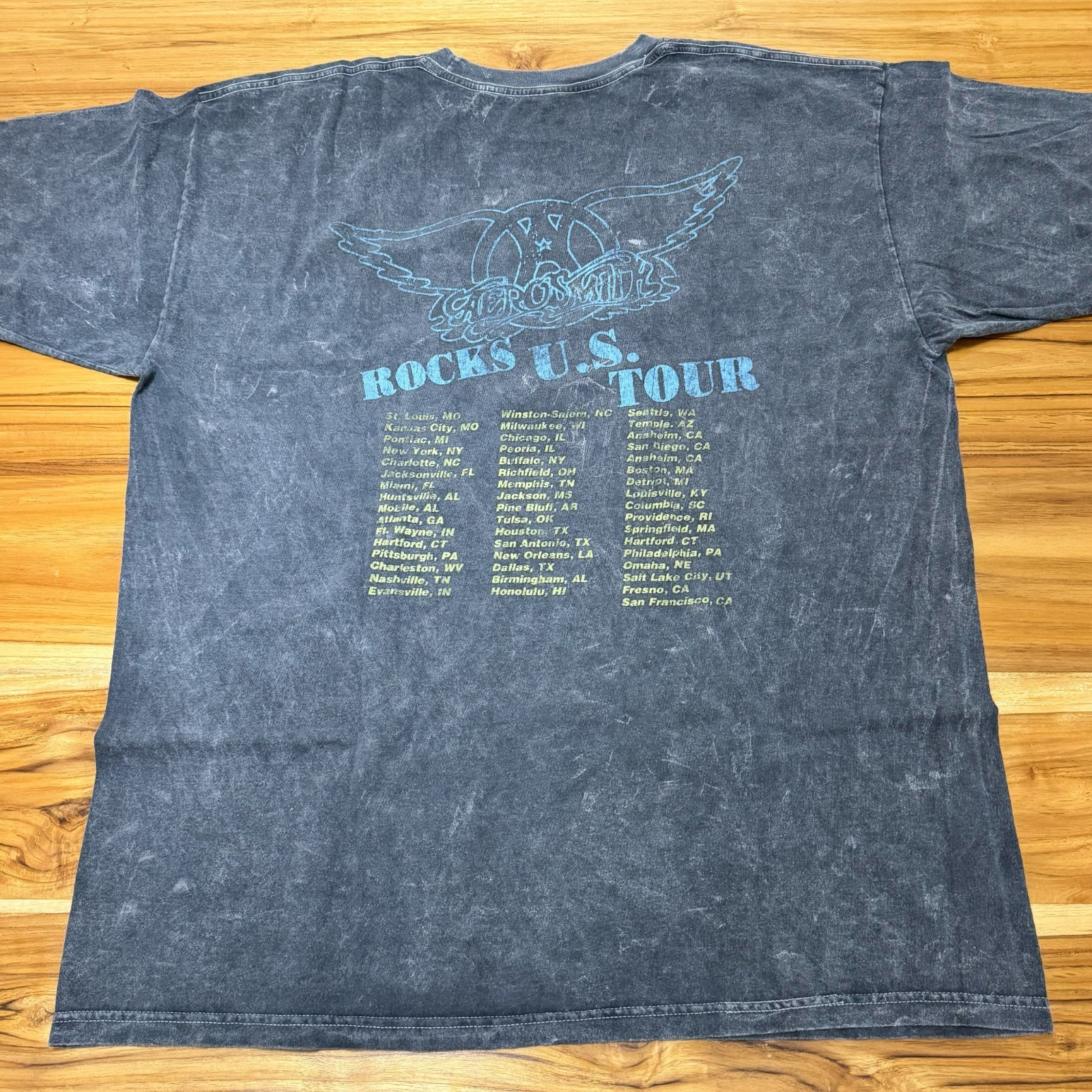 Aerosmith Shirt XL 1976 Rocks Tour Acid Wash Local Crew Grunge Metal Band Tee
