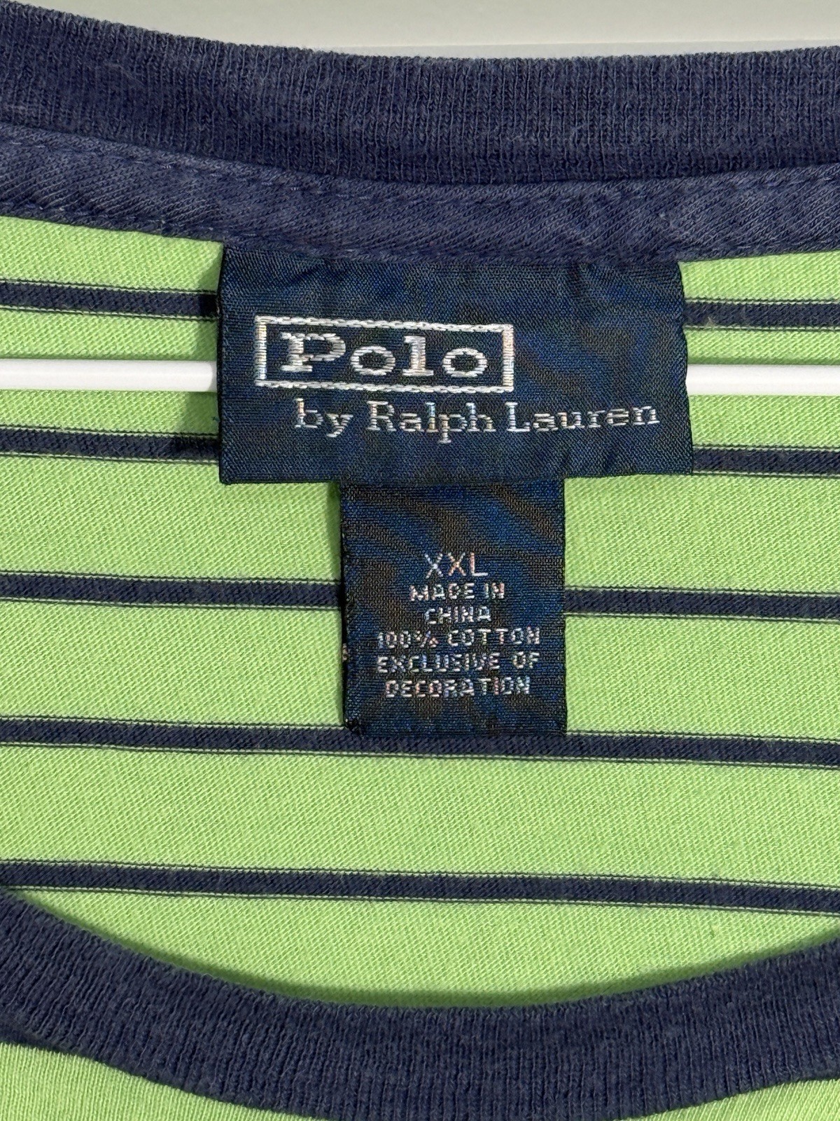 POLO by RALPH LAUREN Men’s Lime Green w/Navy Stripe Short Sleeve Tshirt Size XXL