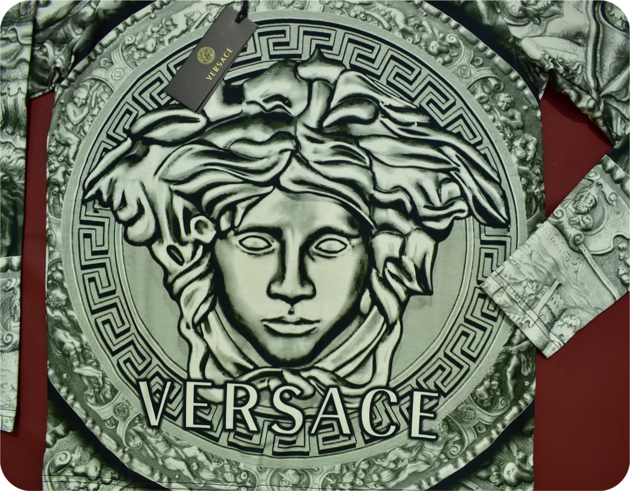 Versace Men’s Medusa Warrior Baroque Long Sleeve T-Shirt Black Silver Size 3XL