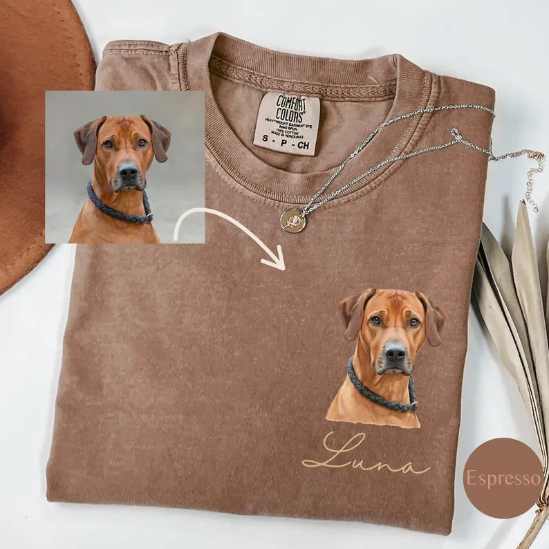 Custom Watercolor Pet Face Comfort Tee Personalized Dog Cat Portrait