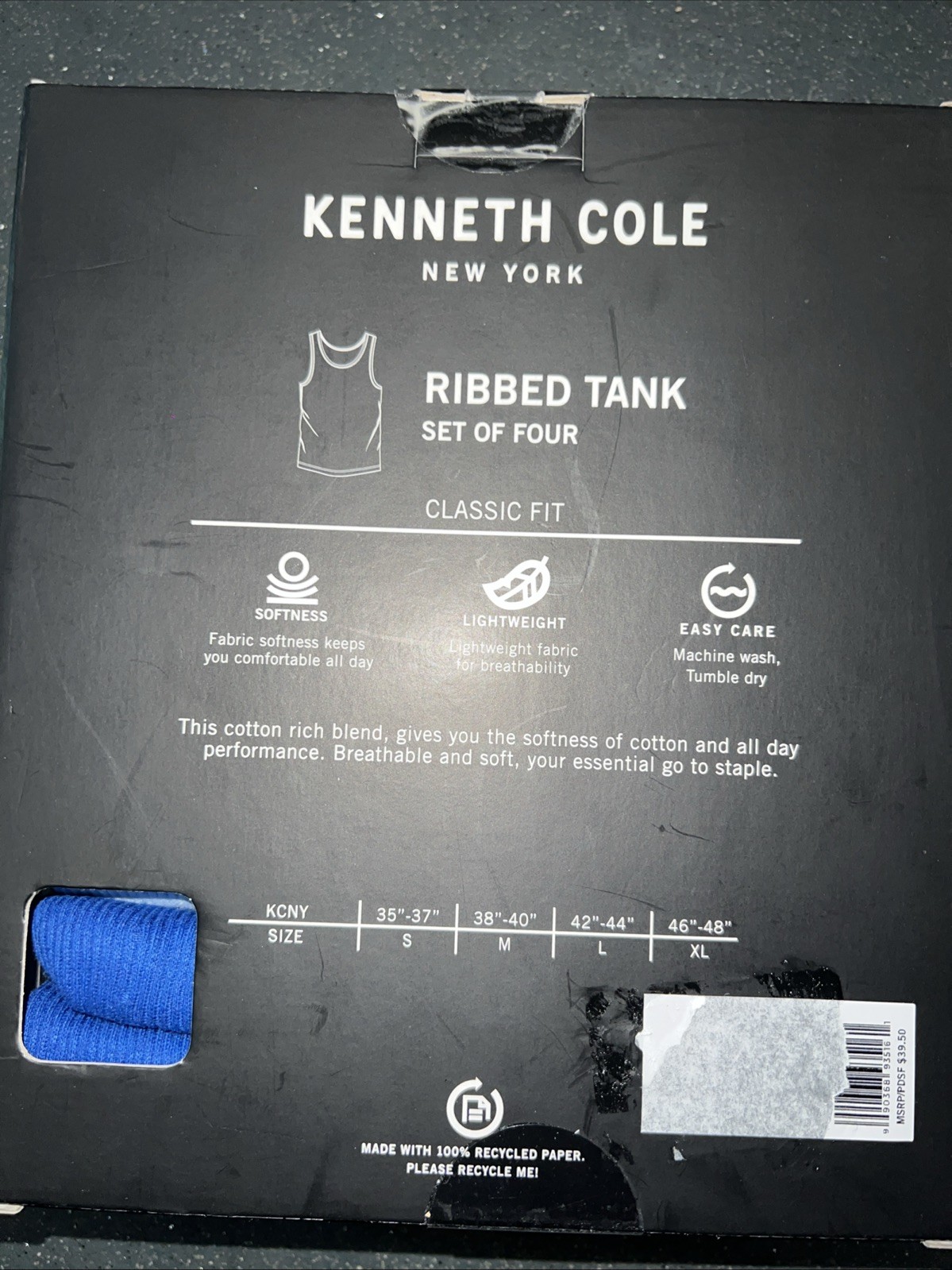 Kenneth Cole New York Athletic Fit Tank Tops Multi Color Soft 4 PK MED BLUES NEW