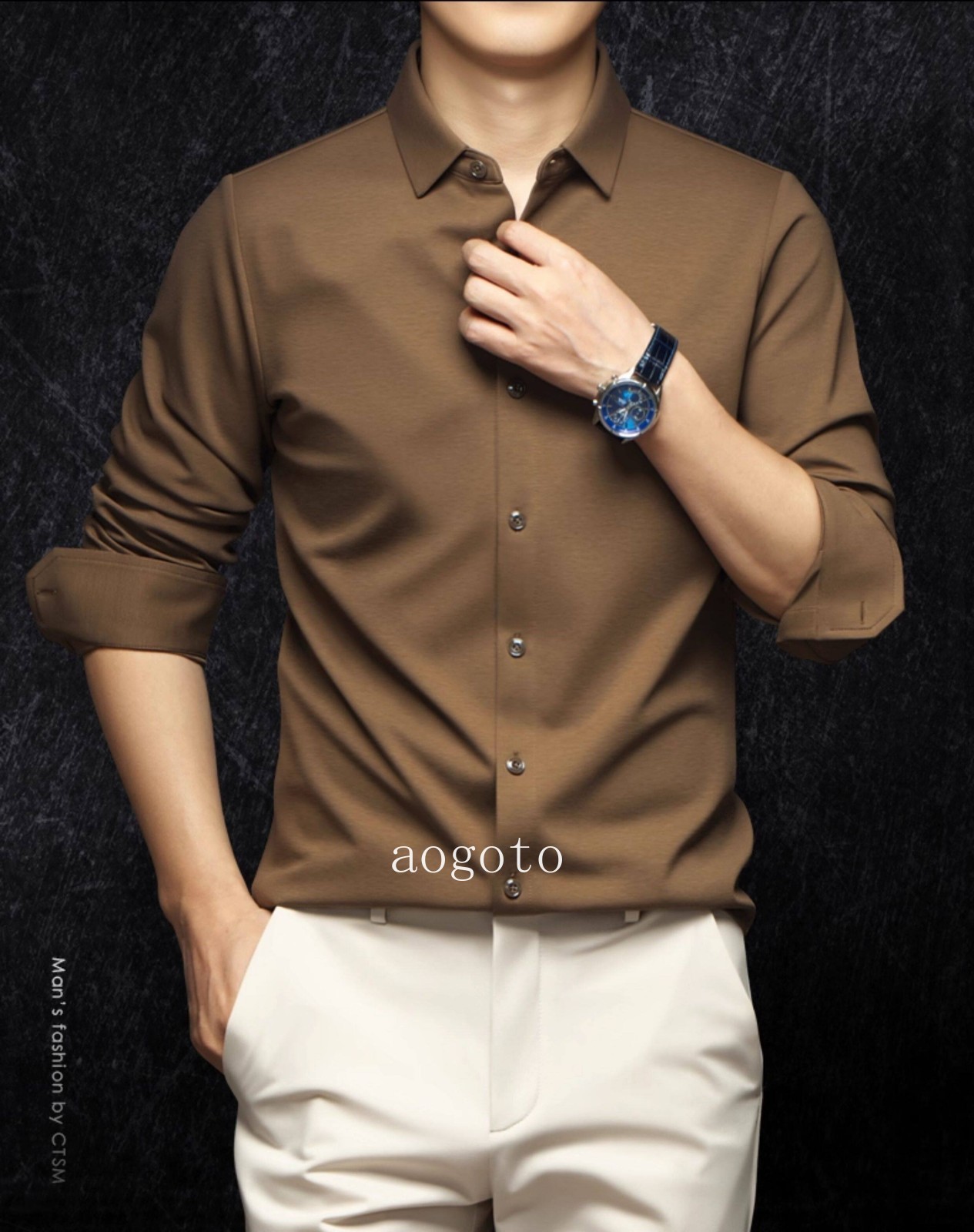 Spring Mens Long Sleeve Shirt Silk Cotton Business Casual Formal Slim Fit Shirts