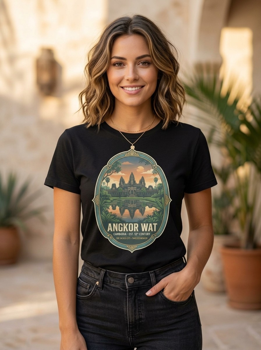 Angkor Wat Cambodia Temple Graphic T-Shirt Travel Unisex Tee