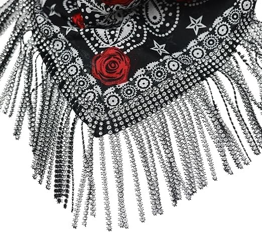 Women Tassels Bandana Rhinestone Fringe Scarf Shining Disco Rave Cowgirl