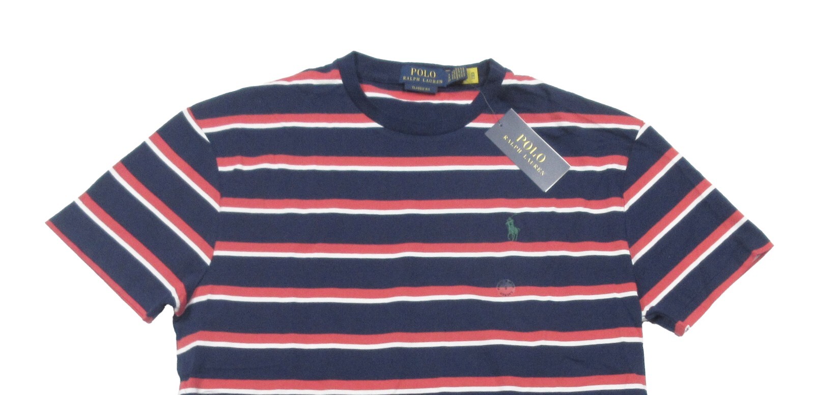 Polo Ralph Lauren Men’s Navy/Red/White Stripe Crew-Neck Classic Fit T-Shirt