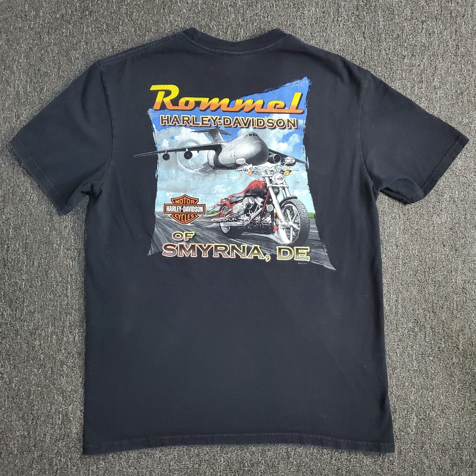 Harley Davidson T Shirt Mens Sz Large Black Rommel Smyrna DE Bike Jet Eagles USA