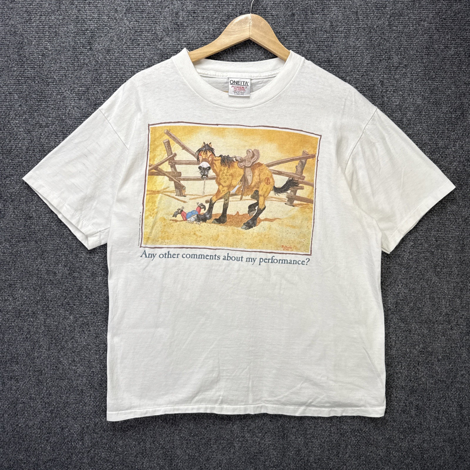 Vintage Funny Quote Shirt Mens Large White 90s USA Horse Western Cowboy Desert