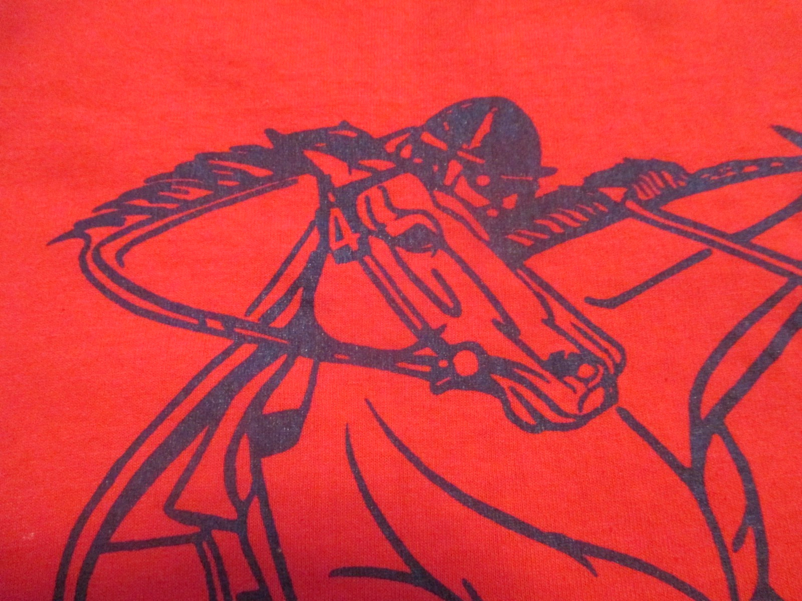 VINTAGE HOLLYWOOD PARK RACE TRACK HORSE JOCKEY THOROUGHBRED T SHIRT RED RARE HTF